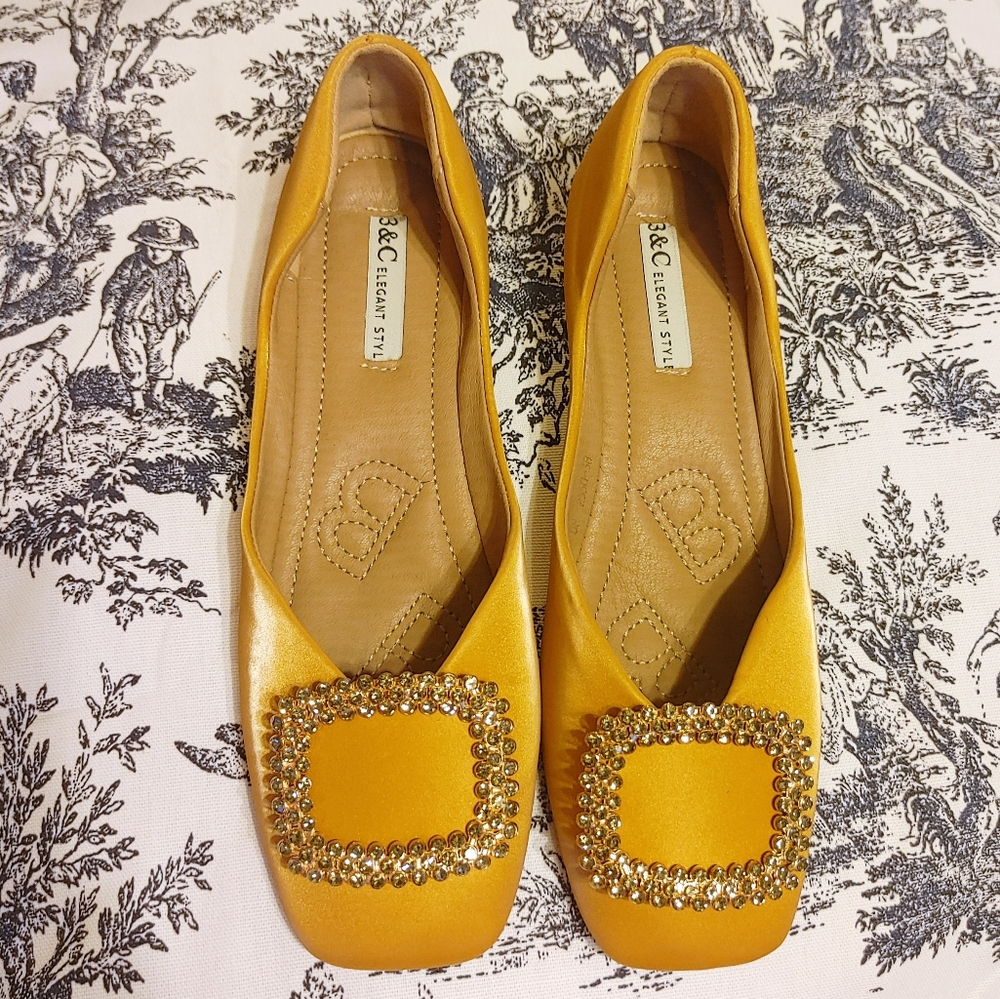 💛Golden yellow ballet Flats with Embellished Buckle